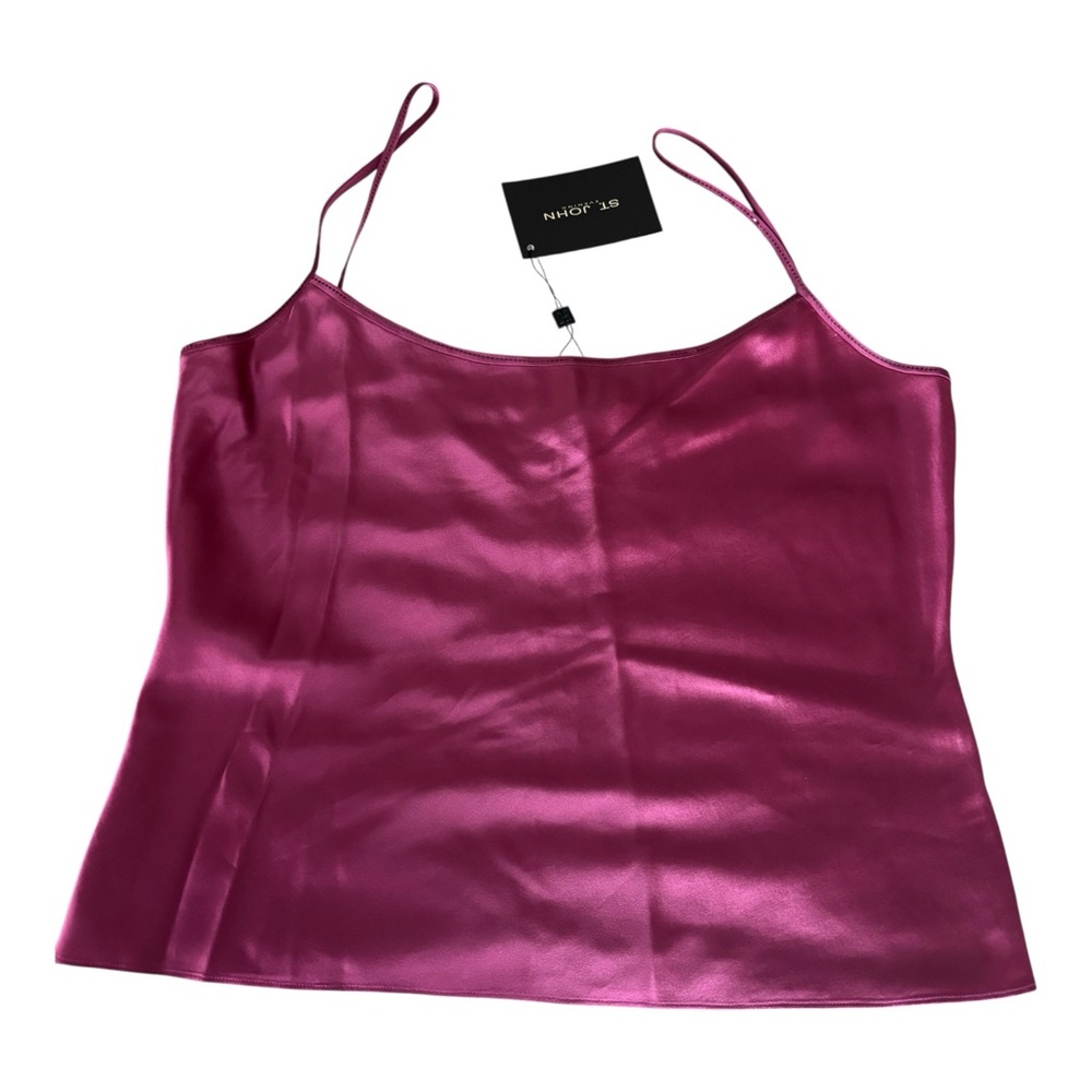 NWT St. John Evening Red Clay Silk w Embellished Trim Cami Top Sz L